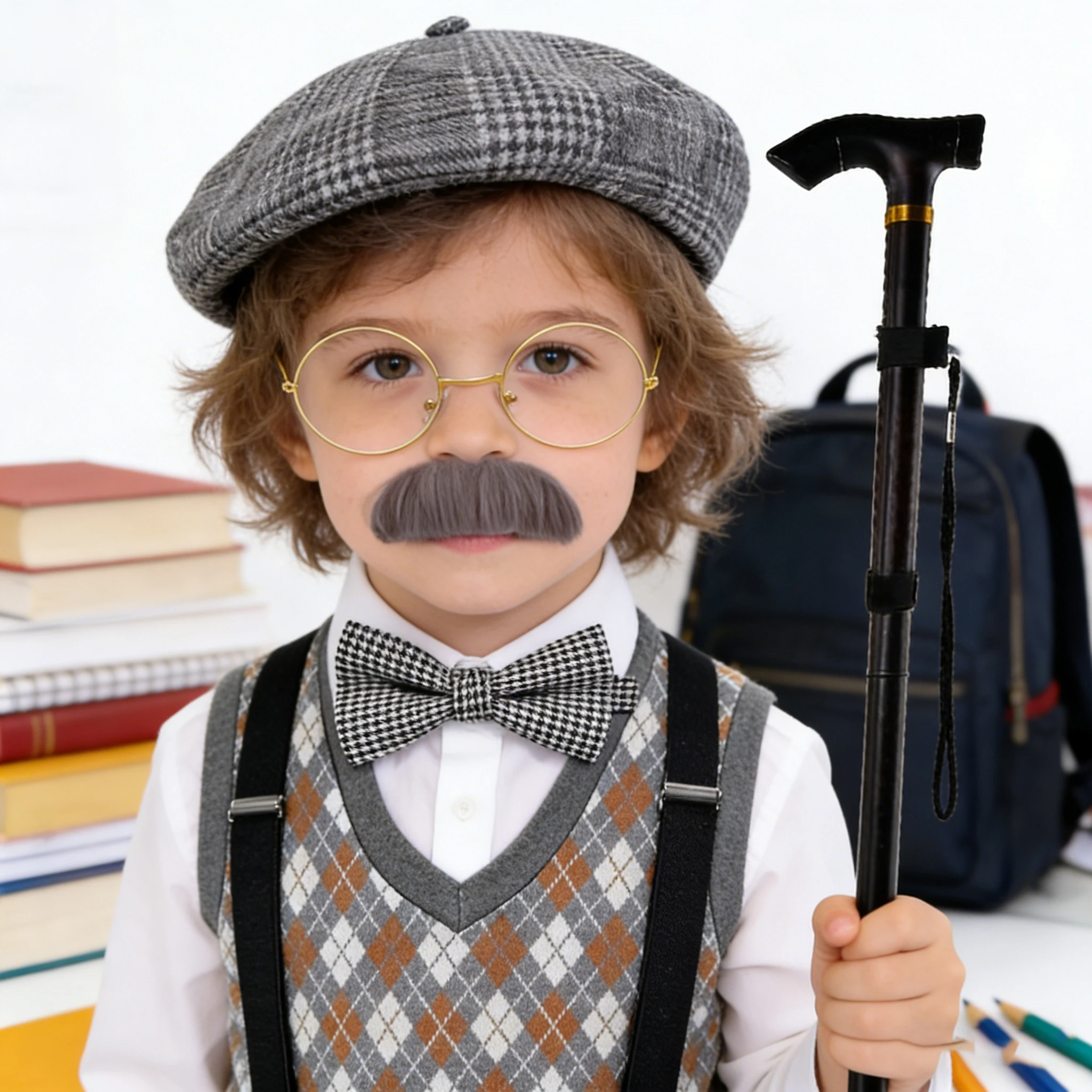 Vestido de anciano para niños, chaleco, gafas de barba, traje de bastón, disfraz de Carnaval de abuelo, 100 días de escuela