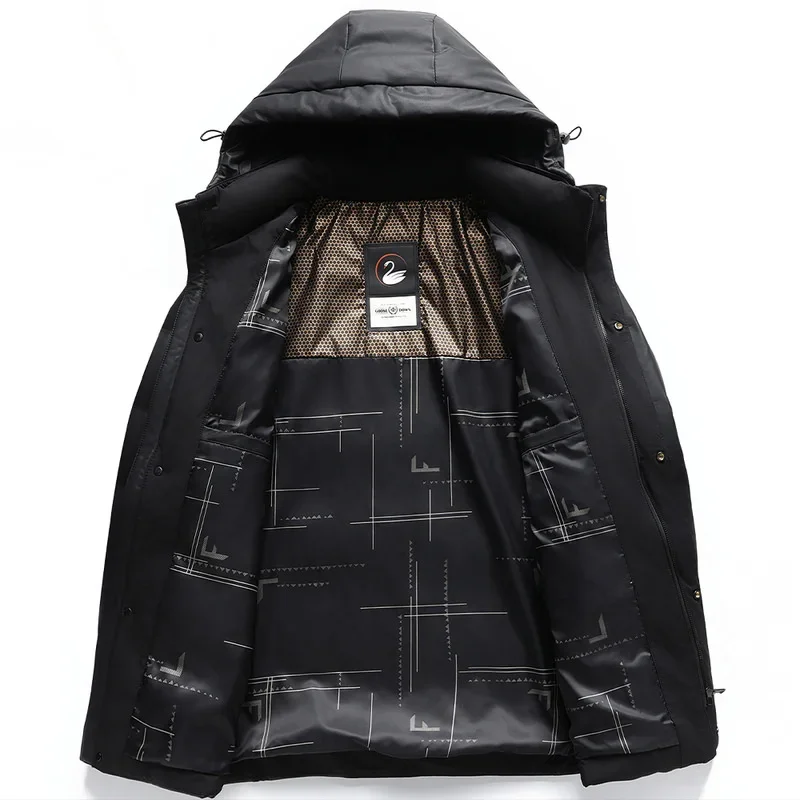 Chaqueta de plumón larga para hombre, Abrigo acolchado de cuero con relleno de ganso, ropa de diseño, invierno, 2024
