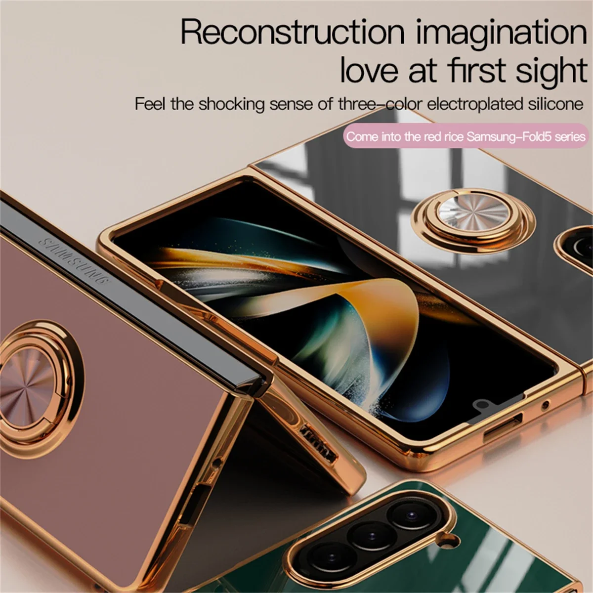 Electroplating Magnetic Ring Holder Phone Case for Samsung Galaxy Z Fold 6 5 4 Fold6 Fold5 Fold4 5G Shockproof Hard Shell Cover