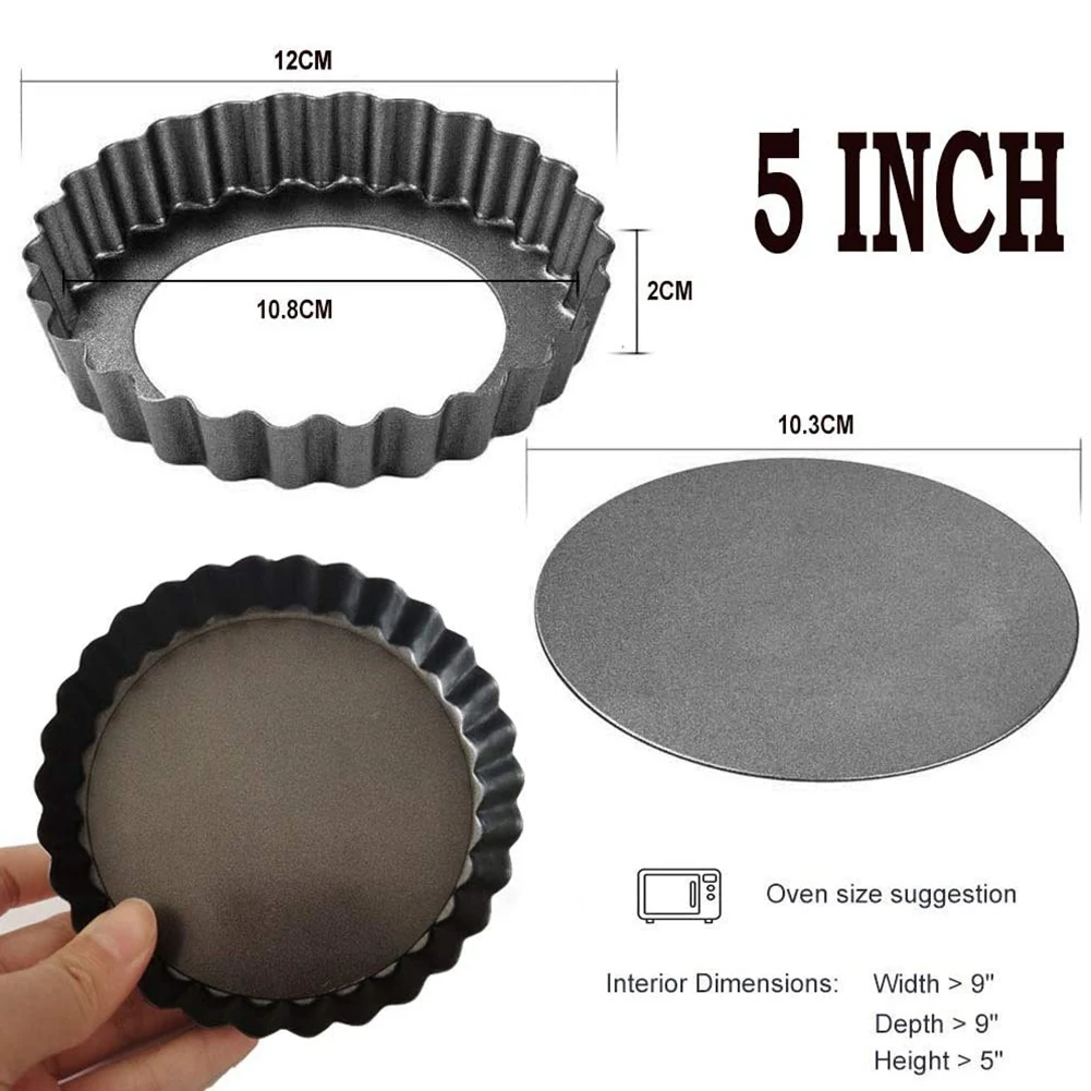 Confezione da 6 Mini teglie da 5 pollici con fondo rimovibile padella antiaderente rotonda, stampi per crostate a torta laterali scanalati per impieghi gravosi