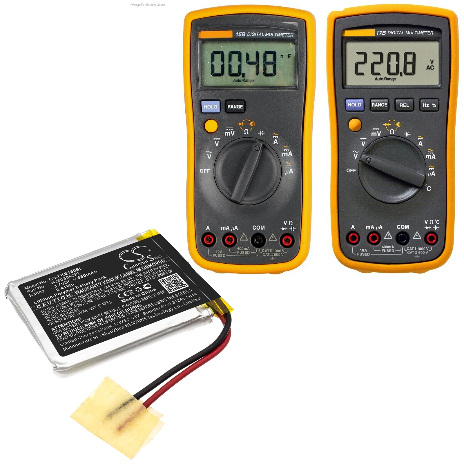 Replacement 3.7V 650mAh Battery HJ603040PL for Fluke 15B 17B