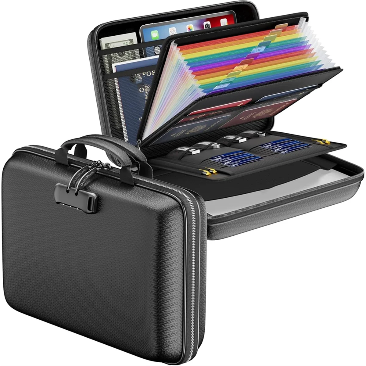 ABGV Fireproof File Organizer with Lock, Hard-Shell Case Fireproof Document Box with 13 Accordion File Folder, for Important