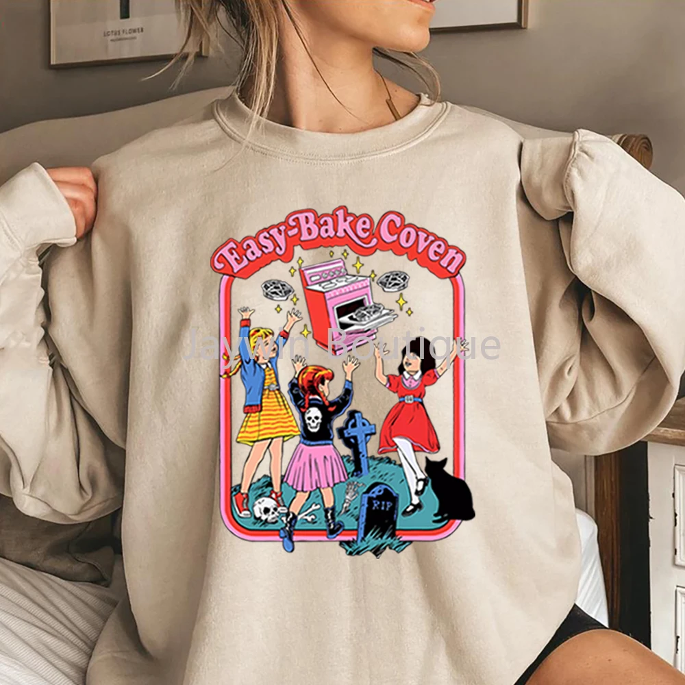 Easy Bake Coven Sweatshirt 90s Horror Movie Shirt Halloween Witches Hoodie Trick or Treat Retro Halloween Crewneck Sweatshirts