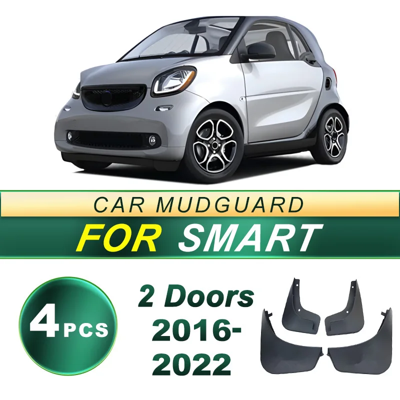 For Smart Fortwo 2016-2022 453 2Door Mud Flaps 4Pcs Soft Rubber Splash Guards City Micro Car OEM Style Perfect Fit Complete