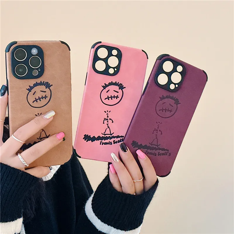 Skater boy Hip hop street trend Travis leather soft case for iphone 15 Pro X XS XR 7 14 13 12 16 Pro Max Luxury Turn fur cover