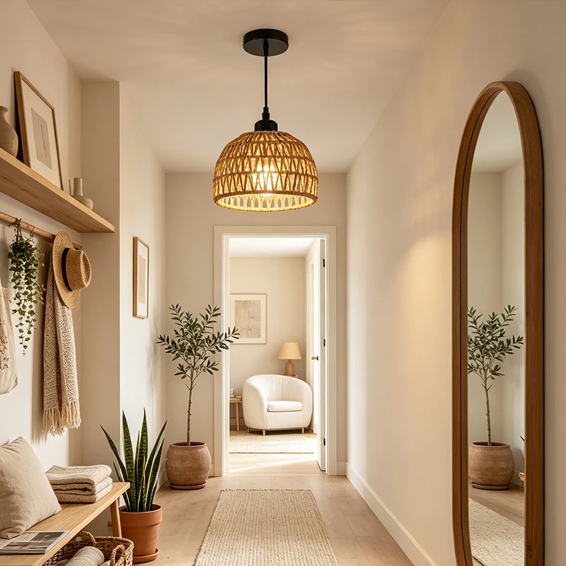 E27 Hemp Rope Woven Iron Pendant Lamp, Bulb Not Included, 1.2m Adjustable Hanging Wire for Kitchen Island Bar Corridor Decor