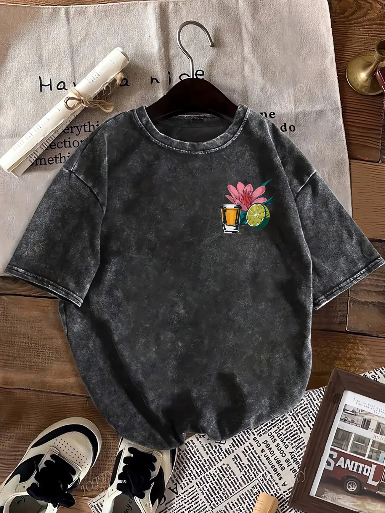Mas Tequila Por Favor Graphic T Shirt Men Women Vintage Acid Wash Cotton Summer Short Sleeve Agave Harajuku Streetwear Tshirt