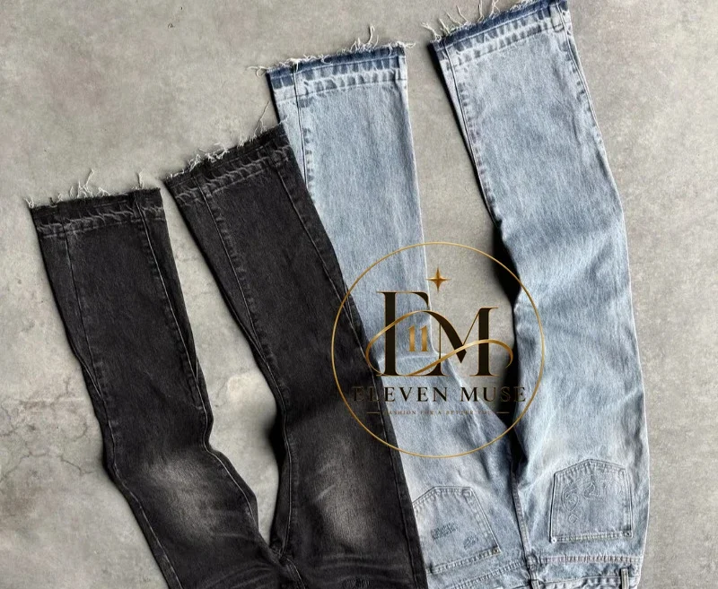 Hip Hop Straight Leg Pants Gothic Fringed Casual Micro Flared Pants Y2K Vintage Slim Fit Jeans Trendy Washed Men Women Harajuku