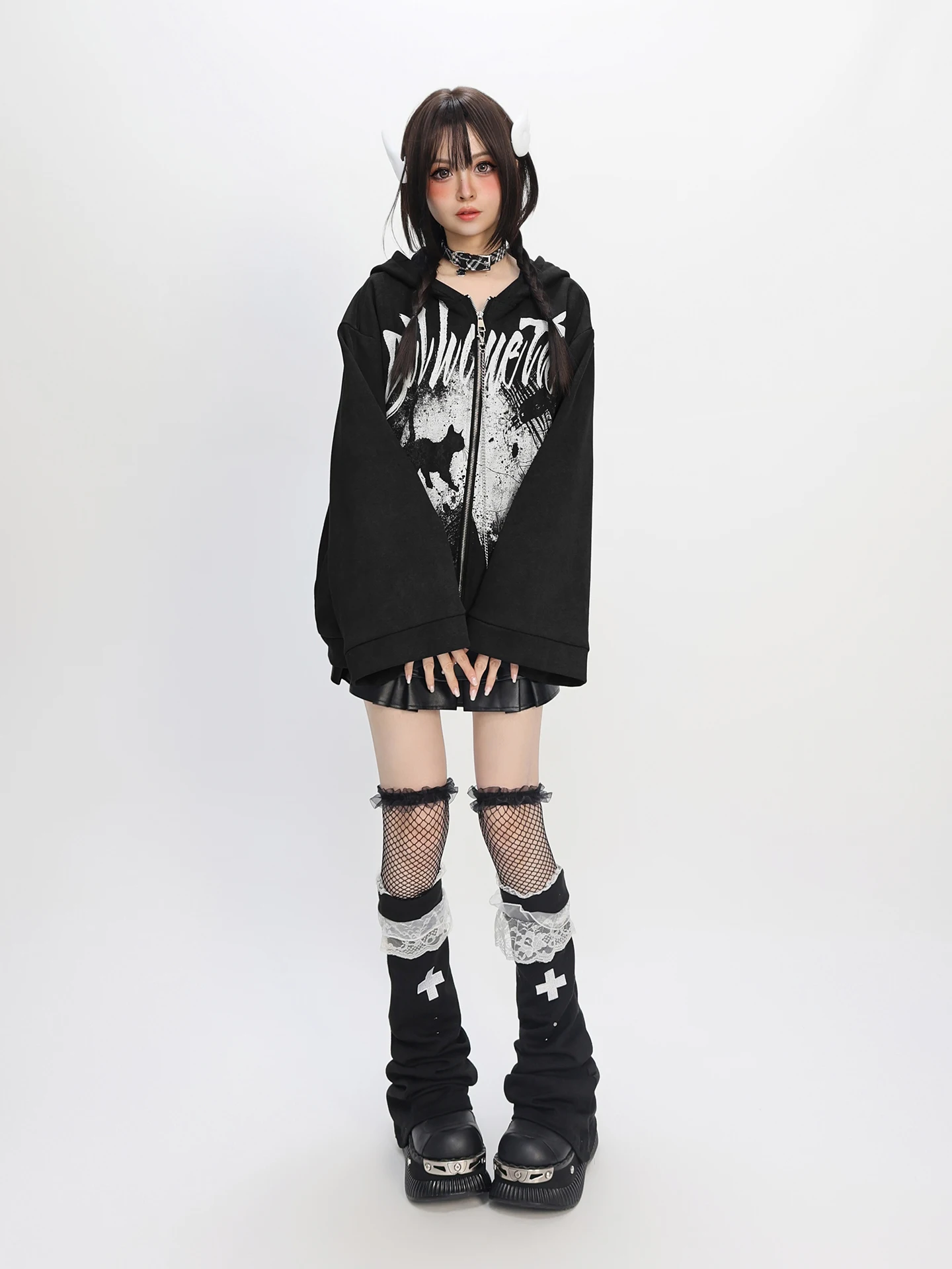 Original Japanese Style Sweet Cool Girl Y2K Hoodies Tops Loose Hooded Sweet Cool Zipper Fleeced Sweatshirts Jacket Women Autumn