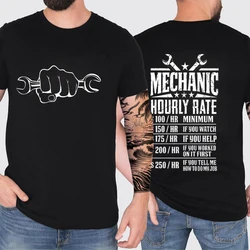 Men's T-Shirt Tops Mechanic Hourly Rate Unique Tee Shirt Male Tshirt Car Fix Engineer Graphic Design T Shirt Clothing Gift Idea