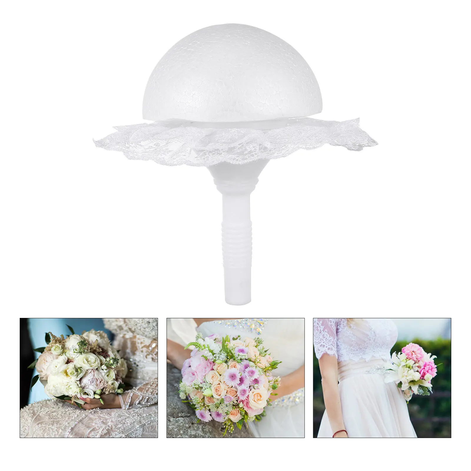 

1Set DIY Half Ball Lace Bridal Bouquet Holder Handmade Wedding Flower Decor Romantic Simulation DIY Flower Prop