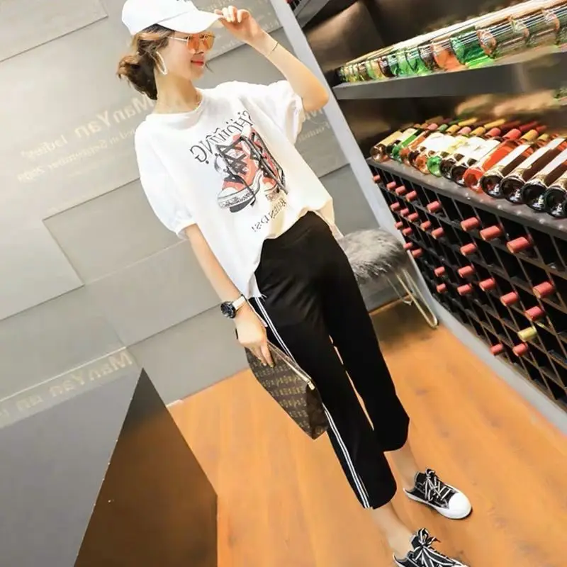 Summer Thin New Calf-Length Pants Slim Irregular Flare Femme Oversized Simplicity Solid Color Elastic Waist Trousers Women\'s