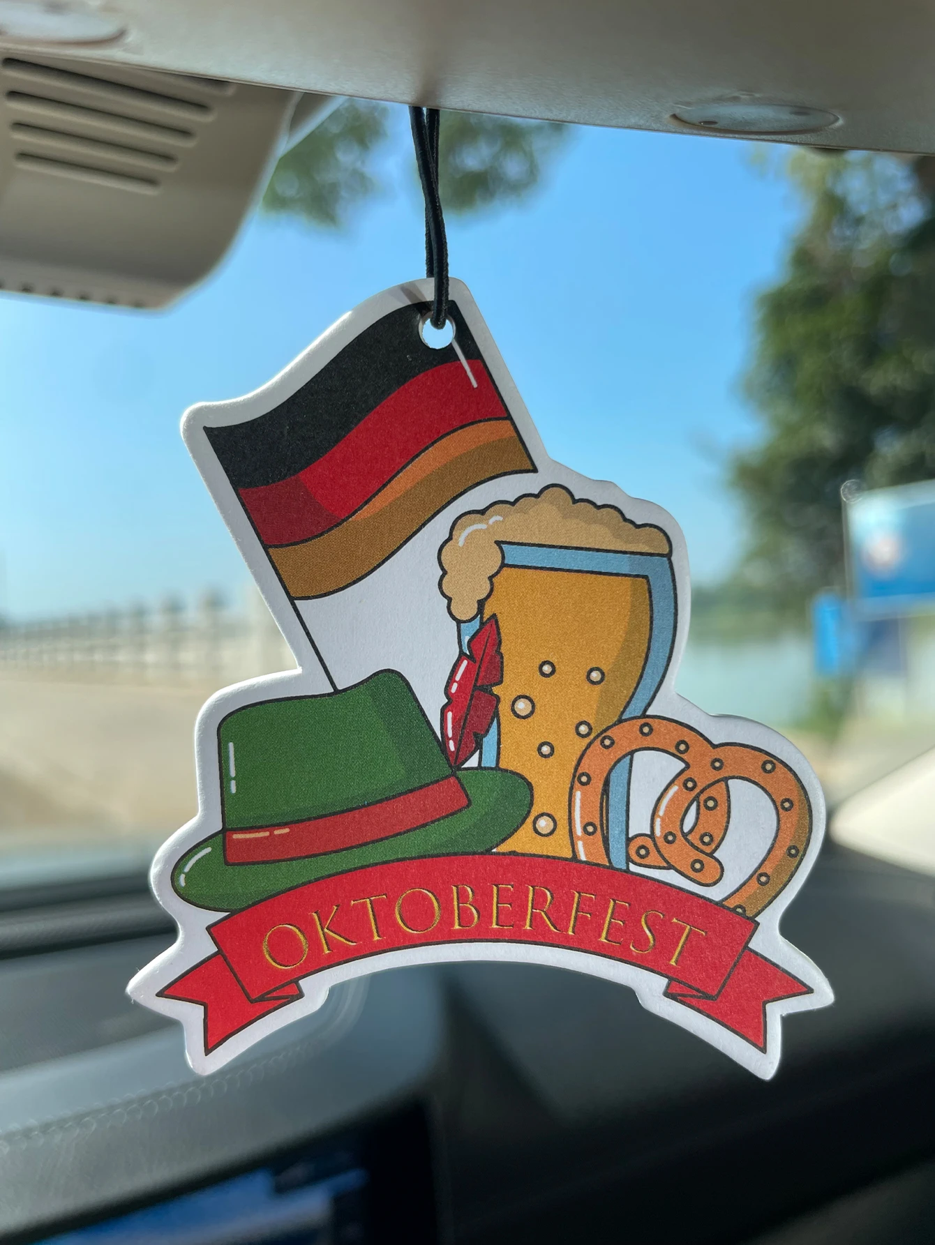 Oktoberfest German Flag Beer Pretzel Hat Car Air Freshener, Hanging Scent Card, Natural Plant Extract Fragrance, Alcohol-Free, H