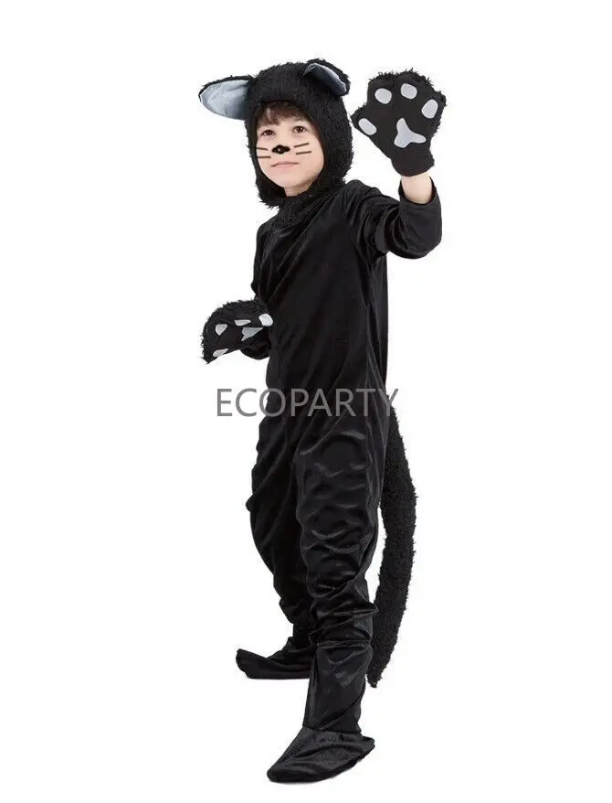 Kids Black Cat Costume Book Week Animal Zoo Party Boys Girls Child Jumpsuit  halloween costumes for children party disfraz