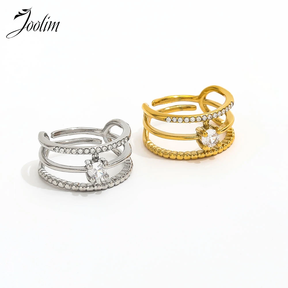 

Joolim Jewelry Wholesale High End PVD Fashion Three-layer Zirconia Adjustable Multi-layer Design Stainless Steel Ring For Women