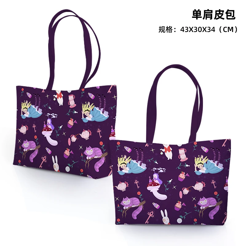 Disney Alice in Wonderland 7701 Anime Shoulder Bags Customized PU Cartoon Shopping Bag Casual Tote Storage Handbag Unisex Gift