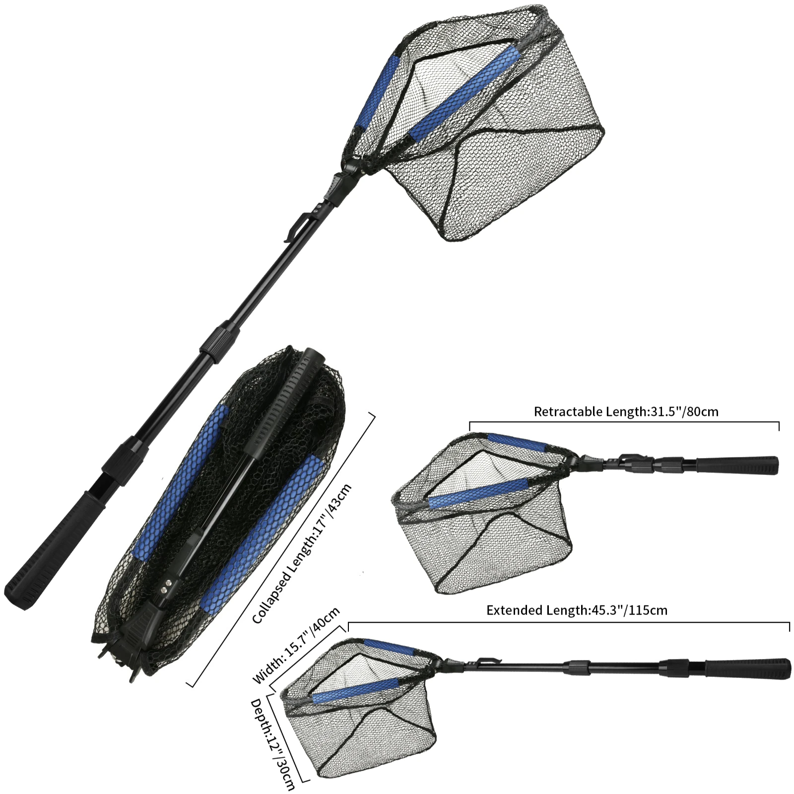 Intrekbaar Schepnet Opvouwbaar 1.9m/1.5m/1.3m Telescopisch Visnet Buiten Zee Net Draagbaar Hand Dip Net Voor Karper Vliegvisserij Plezier