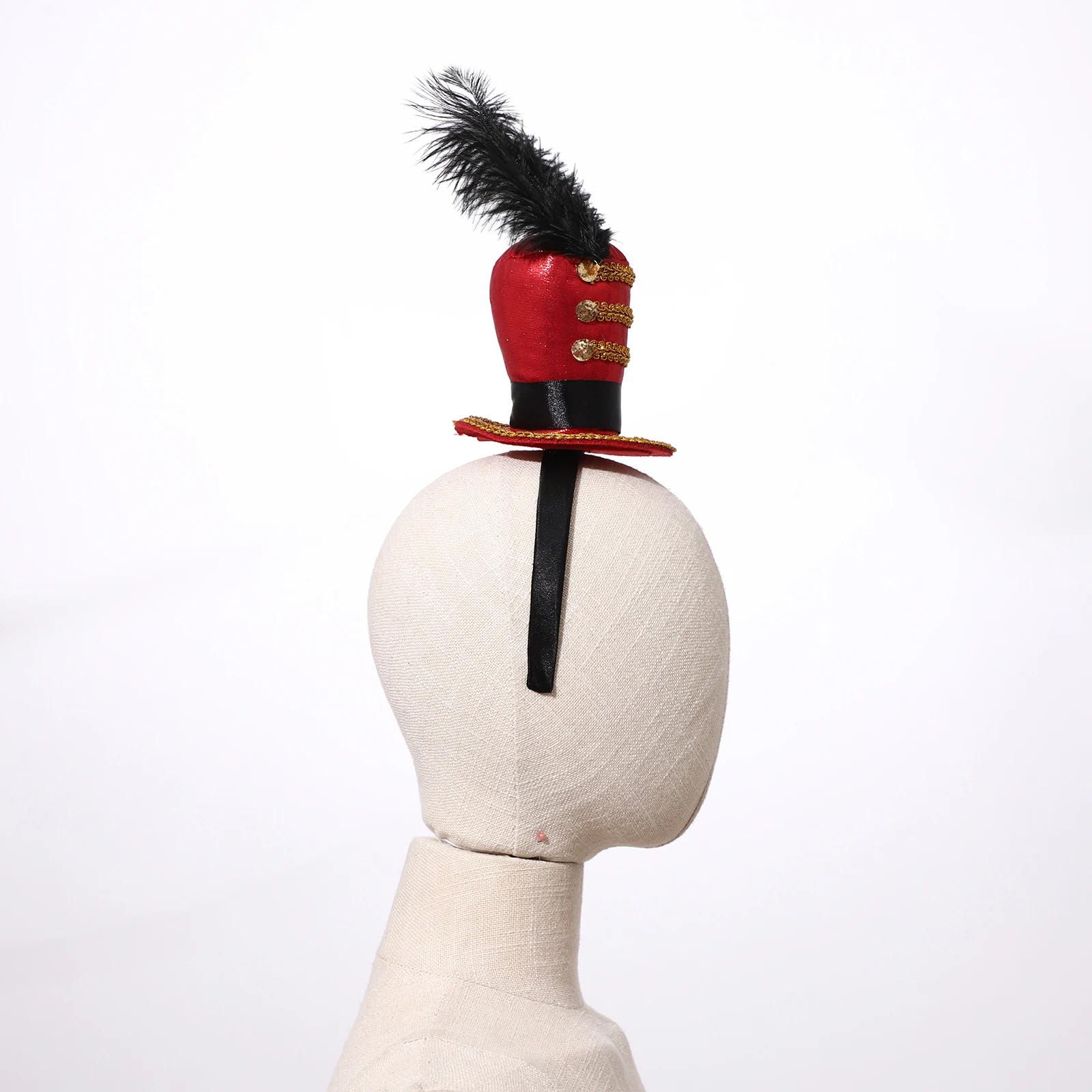 어린이 및 성인용 크리스마스 탑 햇 헤드밴드, 금색 웹빙 장식이 있는 군인 미니 탑 햇 헤드밴드, 새해 크리스마스 이브 파티용