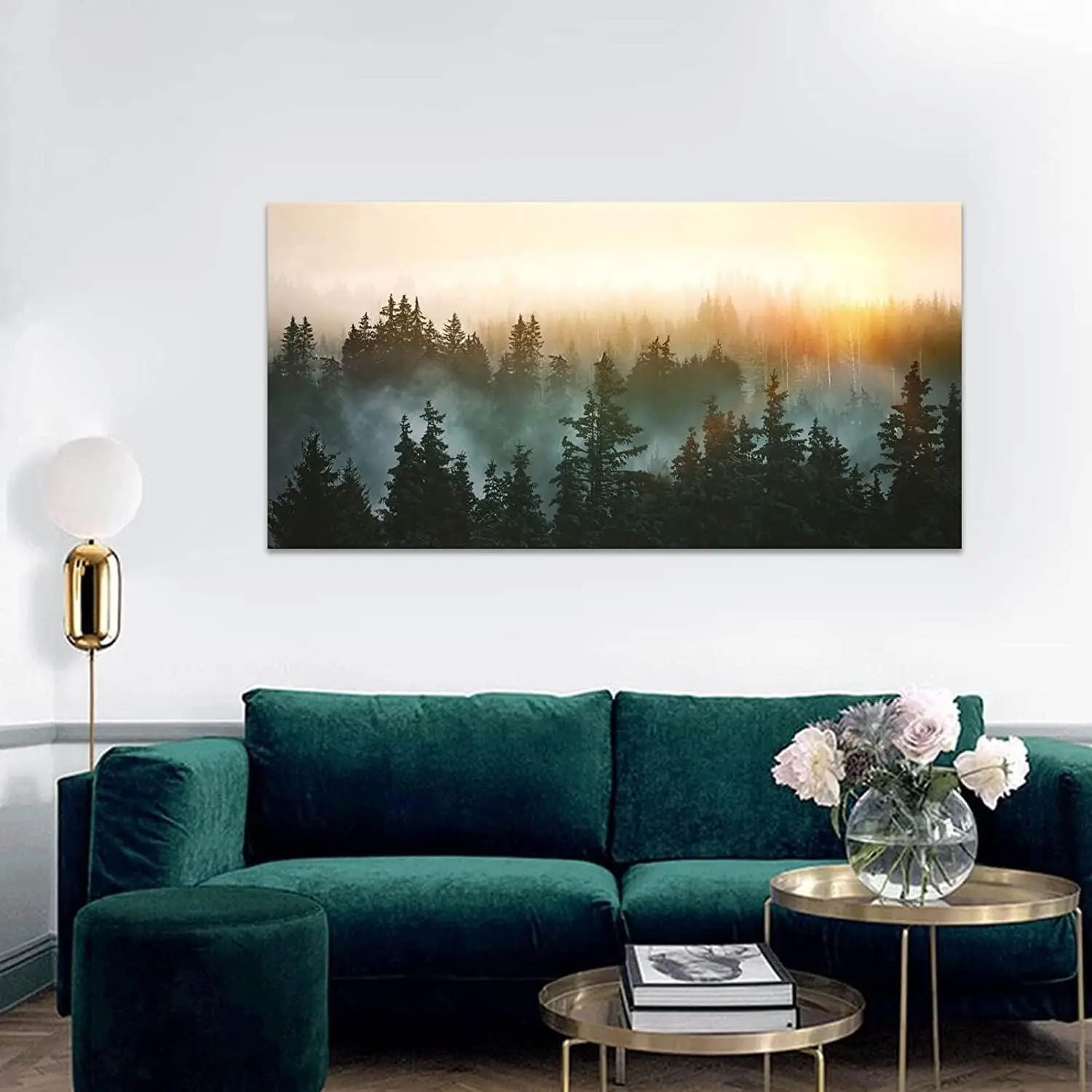 58x29 Inch Ready To Hang Framed Sunlit Forest Plant Canvas Wall Art Modern Nature Landscape Print Paintings For Living Room Bedroom Bathroom Indoor Home Gallery Decor