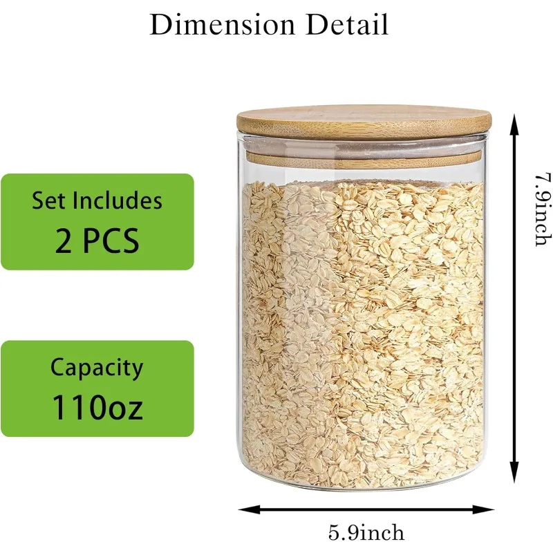 Glass Storage Jars Set Elegant Containers with Airtight Bamboo Lids, Perfect for Kitchen Organization - Flour, Rice, Pasta