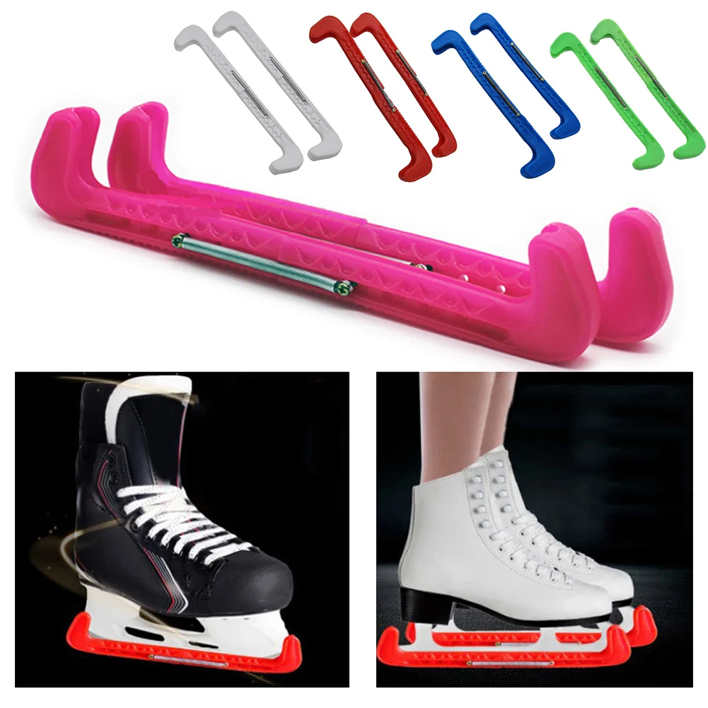 1 Pair Ice Skate Sports Blade Covers Ice Skate Guards Hockey Skates Adjustable Protective Portable Spring Accessories Colorful