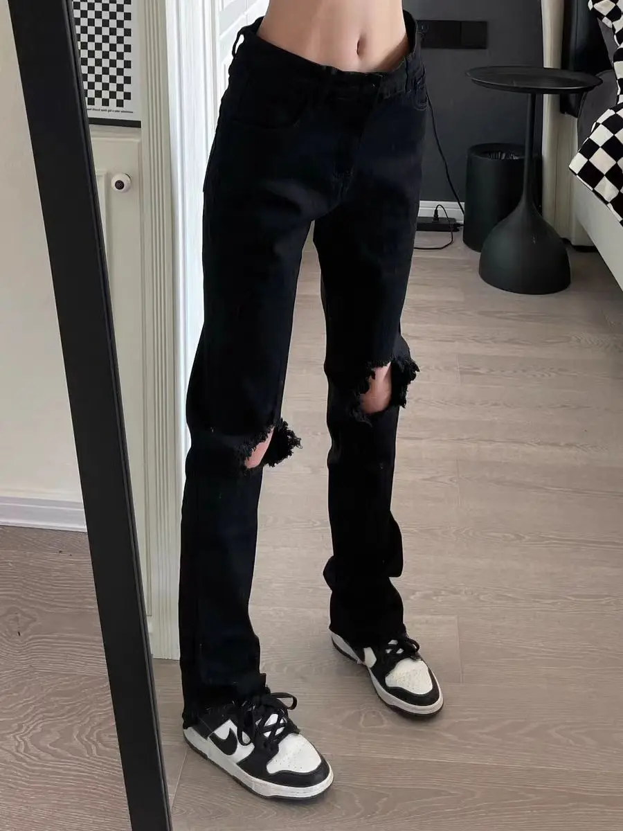

Black Hole Denim Jeans Men's Women's High Street Loose Straight Casual Trousers American Hiphop Style Youth Fashion
