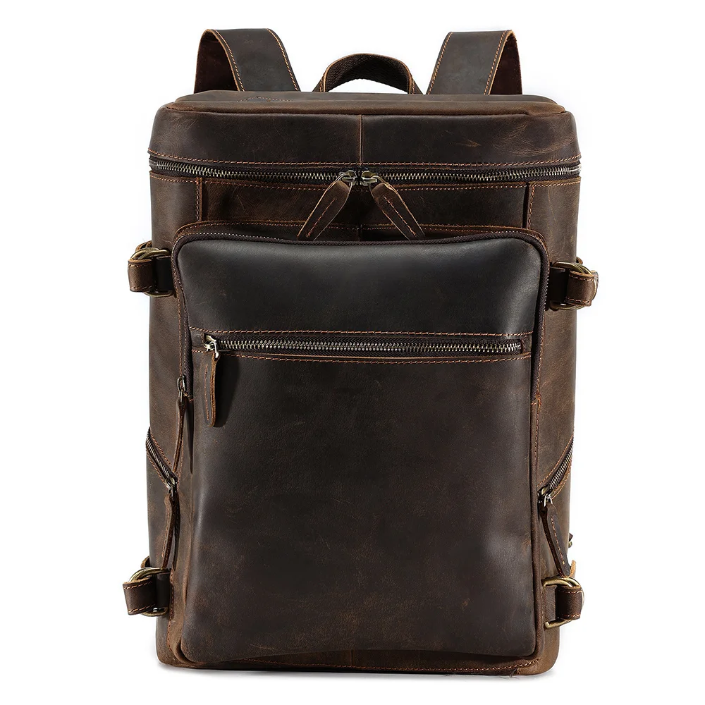 

Vintage Crazy Horse Leather Men's Backpack Large Capacity 15.6" Laptop Daypacks Male Travel School Bag Cowhide Rucksack