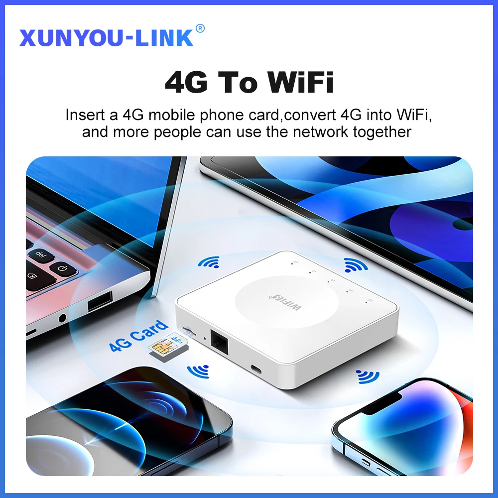 XUNYOU-LINK 4G LTE WiFi 6 enrutador 300Mbps punto de acceso móvil de bolsillo inalámbrico compatible con 32 dispositivos interfaz tipo C módem 4G para Europa