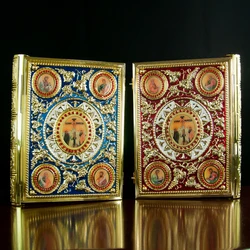 New 2026 Orthodox Gospel Book Cover - Gold Plated Enamel with Trinity Icon, Liturgical Religious Book Case for Church Box Gift