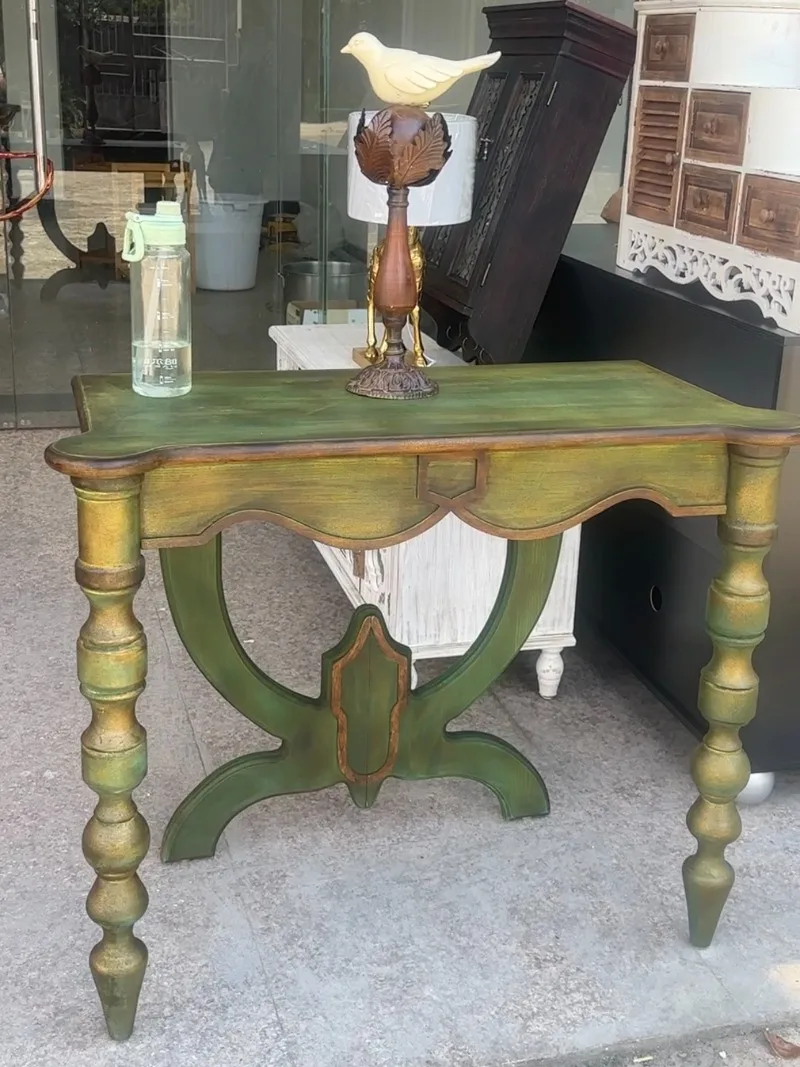 طاولة زينة مكتبية للشرفة منقوشة باللون الأخضر الأمريكي الفرنسي وأثاث على الطراز الأوروبي العتيق #2