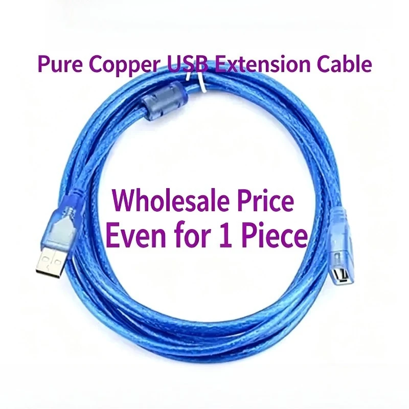 Transparent Blue USB 2.0 Extension Cable, Male to Female Data Cord for Keyboard Mouse U Disk
