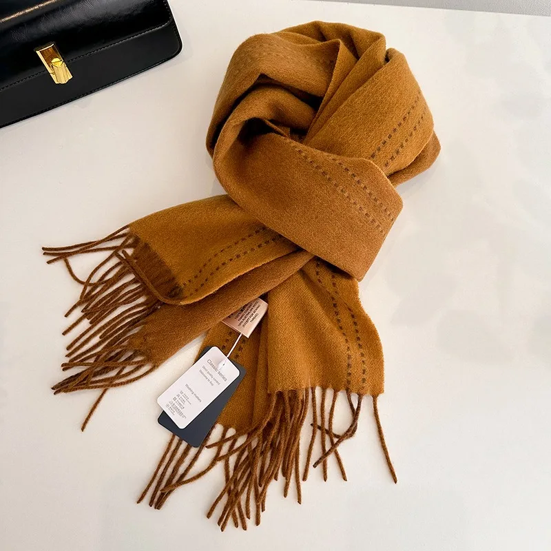 

100% Wool Scarf Double Sided Solid Color Fringe Winter Thick Unisex Couple Students Shawl