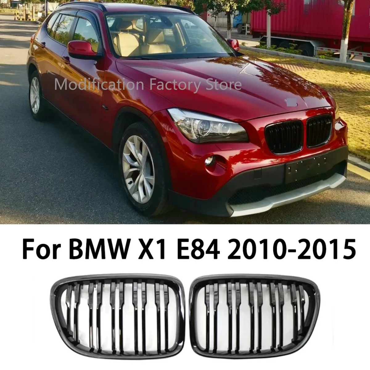 

Pair Car Style Glossy Black Front Kidney Double Slat Grill Grille For E84 X1 18i 20i 25i 28i 2009-2015 Racing Grills