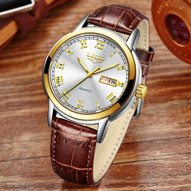 LIGE Watch Business Luxury Men Watches Waterproof Date Watch for Men Leather Man Quartz Wirstwatch Classic Vintage Design Watch