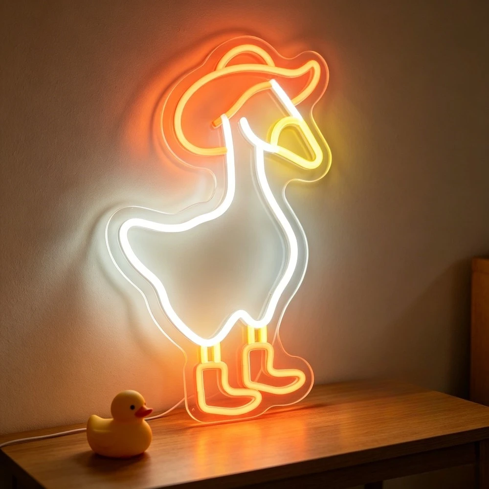 

Cowboy Duck Neon Sign LED Wall Art USB Rechargeable Night Light Aesthetic Home Decor for Bedroom Living Room Kids Room Bar Gift