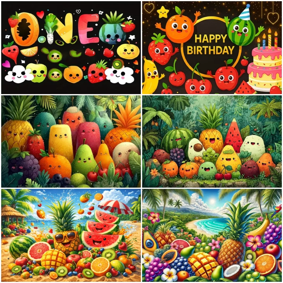 

Cartoon Fruit Vegetable Theme Party Decoration Supplies Children's Birthday Backdrop Baby Shower Banner Photography Background