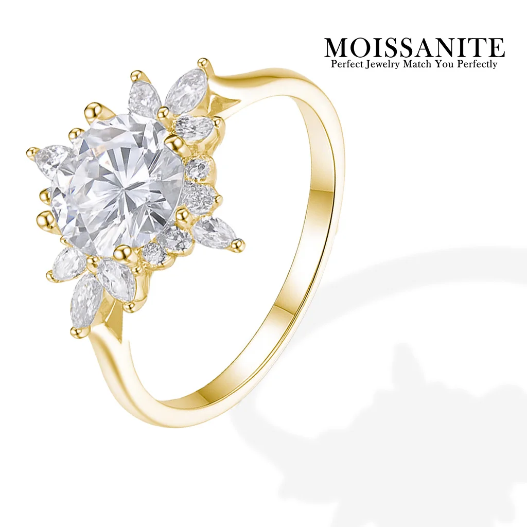

1.2 Carat Moissanite Ring Flower Round Cut with Marquise Side Stones 925 Sterling Silver Comes with GRA Certificate