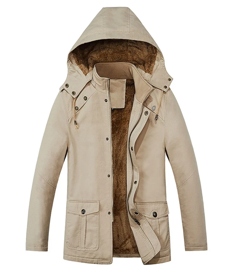 Military Cargo Coat Mens Thick Warm Man Jacket Winter Parkas Casual Cotton Padded Jacket Male Multi-Pocket Fur Hoodies Men Parka