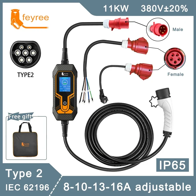 

Feyree 11 кВт 16 А 3 фазы EV портативное зарядное устройство тип 2 5 м кабель EVSE зарядная коробка электрическое автомобильное зарядное устройство CEE вилка для электромобиля