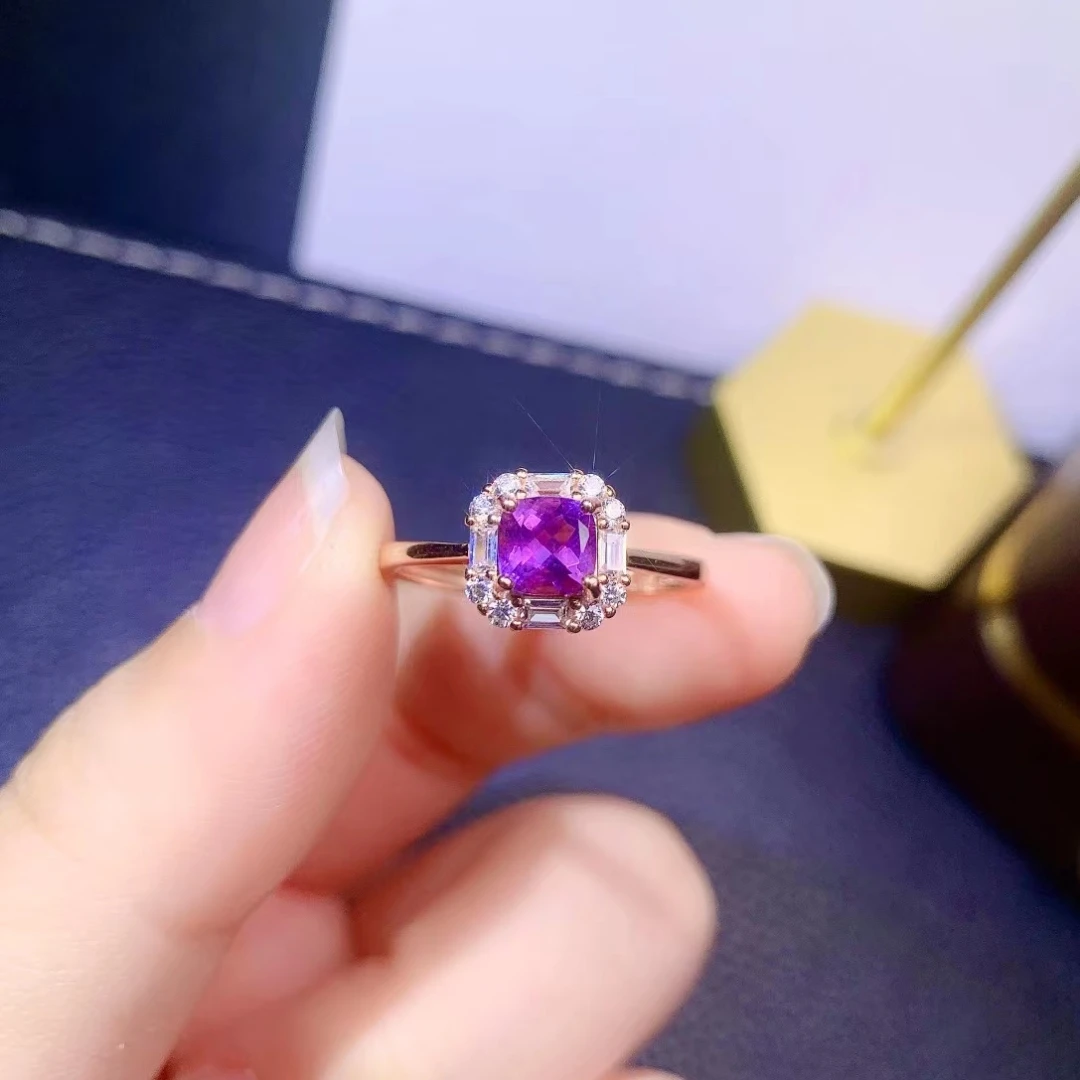 الكلاسيكية الأحجار الكريمة خاتم الخطوبة للمرأة 5 مللي متر الأميرة ساحة قطع الجمشت الطبيعي الدائري الصلبة 925 الفضة جمشت مجوهرات #5