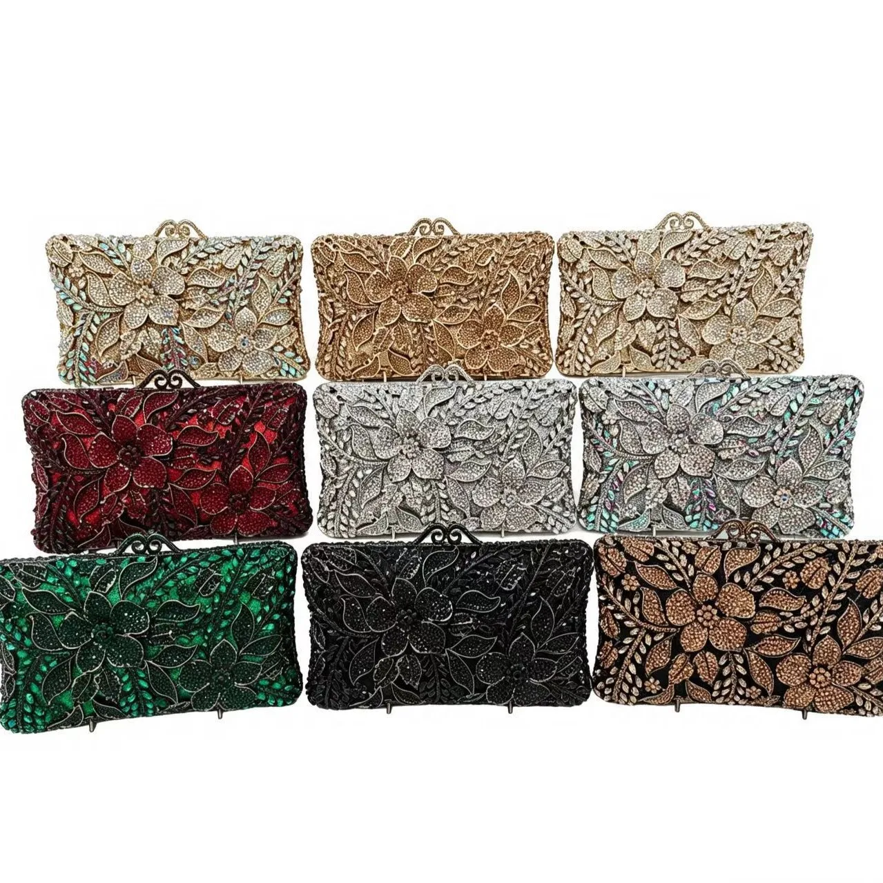 Premium Evening Bag Rectangle Flower Diamond Dinner Bag Ladies Clutch Bag