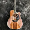 Guitarra acústica tipo D de madera de Koa, incrustaciones de abulón real, diapasón de ébano, 41