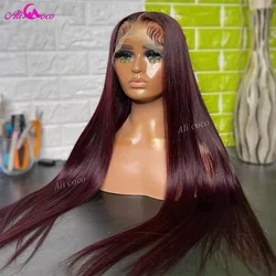 Dark Burgundy Colored Straight Human Hair Wigs 13x4 Lace Front Wigs Pre-Plucked Natural Hairline 13x6 Lace Frontal Wig 180