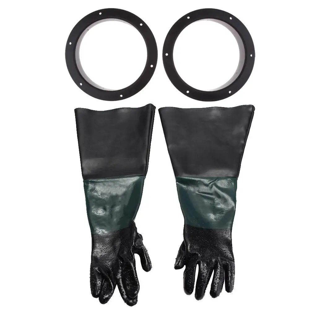 Pair of Heavy Duty Work Gloves W/Holders for Sandblasting Sand Blast Cabinet