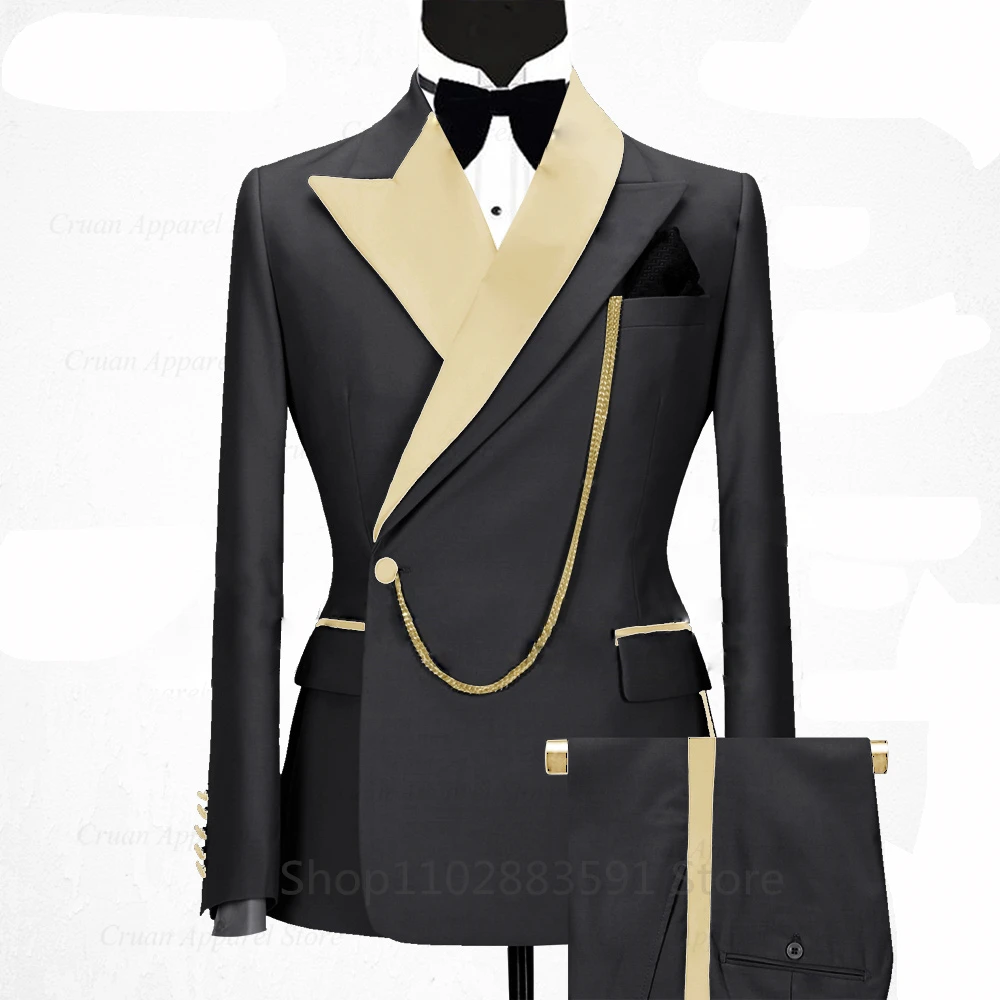 Luxury Fashion Men Suits Slim fit Business Shiny Lapel Blazer 2 Pieces Evening Dinner Wedding Tuxedos Custom Jacket Pants Set