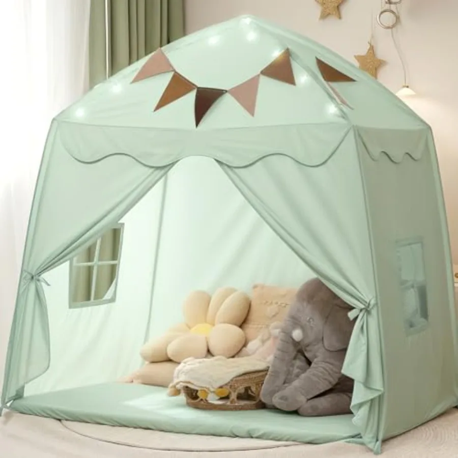 

Extra Large Toddler Play Tent Tent Play Tents with Flags Star Lights Portable Foldable Teepee Bed Canopy for Boys Girls Indoor