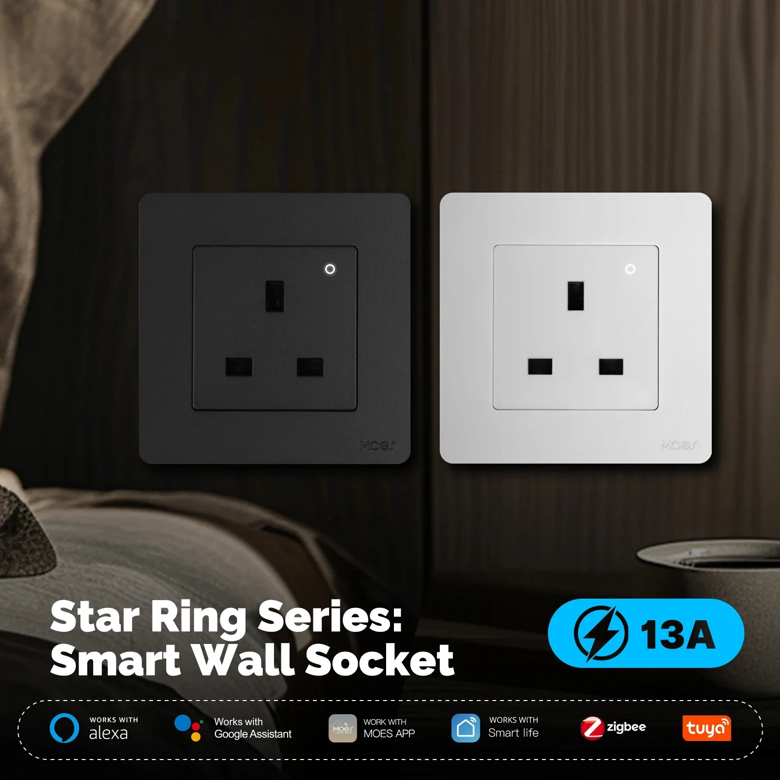 Adea Tuya Zigbee Smart Socket Uk Wall Embedded Outlet Energy Monitor Indicator App Remote Control Voice Cotrol Alexa Google