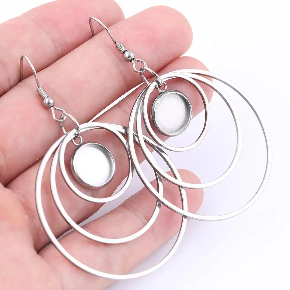 10pcs Stainless Steel earring findings 10mm cabochon earrings base setting blanks with circle hoops for jewelry making