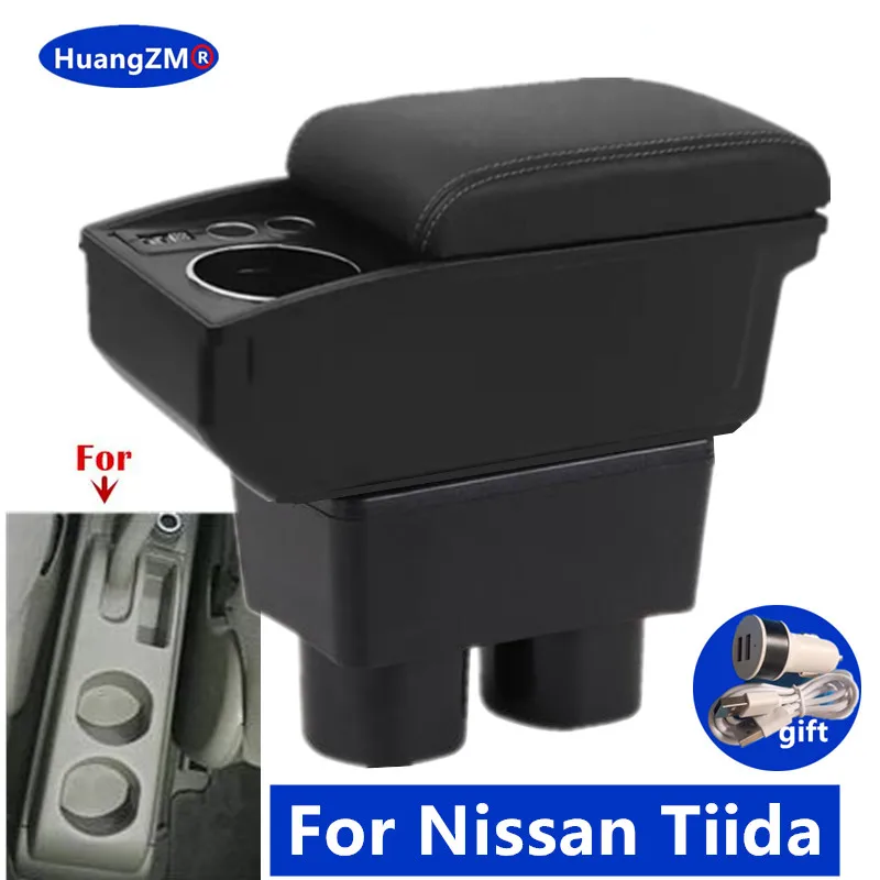 For Nissan Tiida C11 Armrest Box For Nissan Tiida Latio Sylphy Versa Car Armrest Double-Layer Storage Box Car Accessories