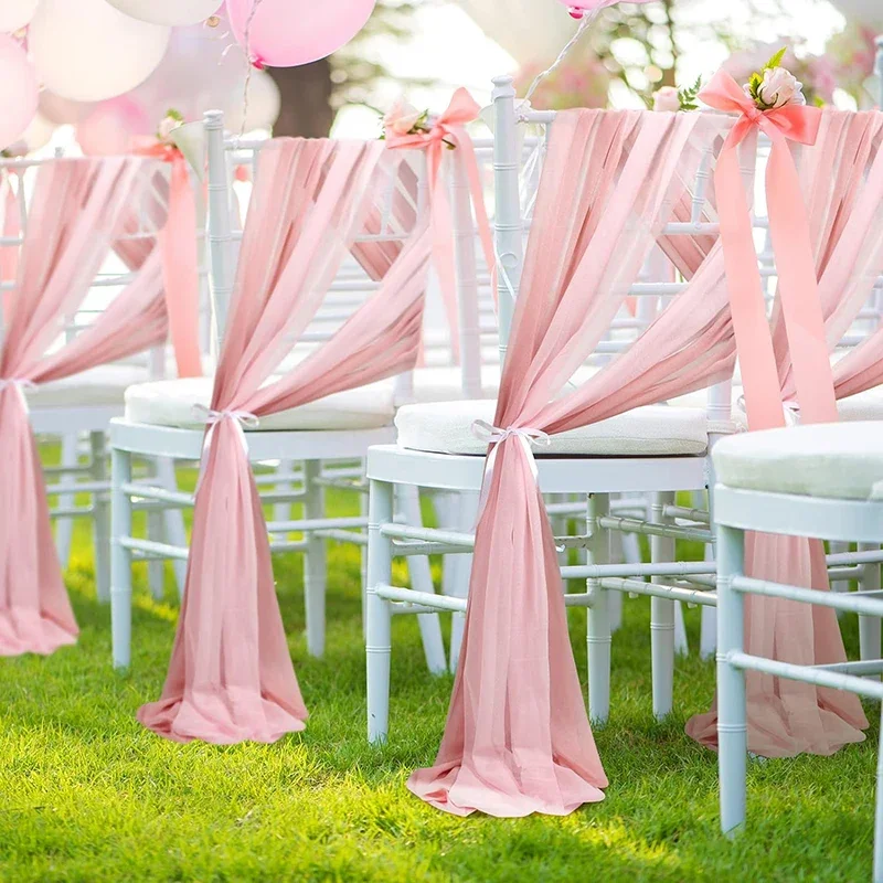 Light Pink Chiffon Chair Sashes 10 Pieces 17X250cm for Weddings Ceremony Aisle Chairs Banquet Baby Shower Birthday Parties Decor